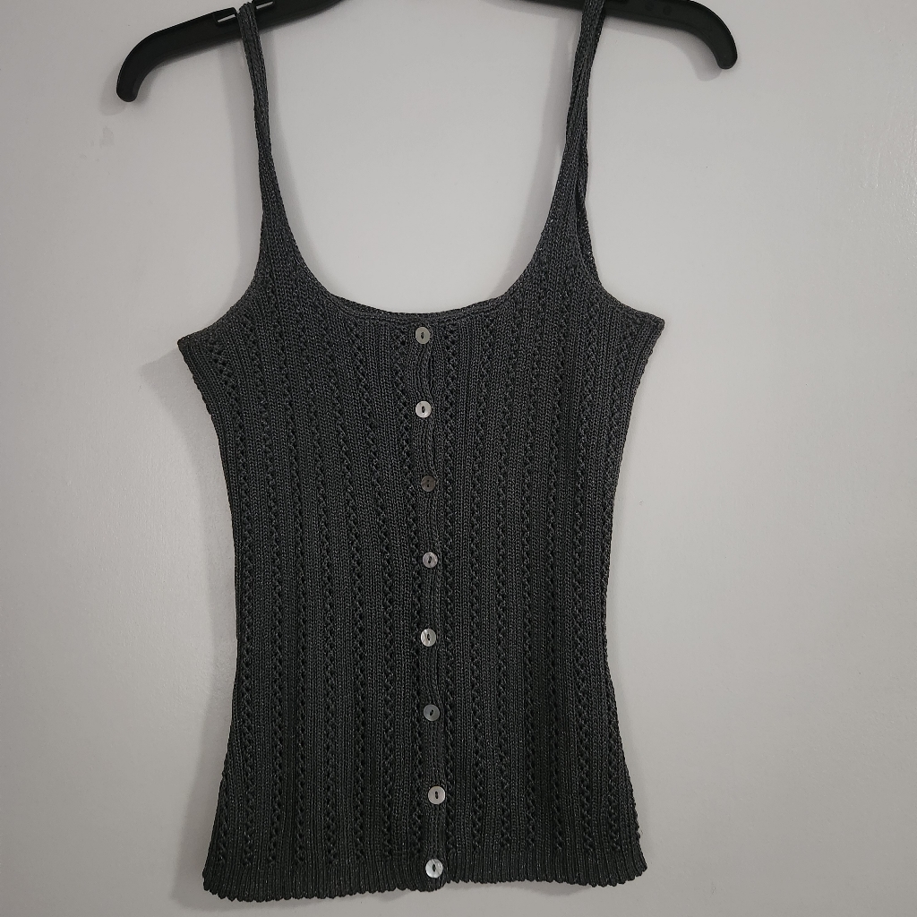 Bergdorf Goodman Collection Womens Knit Tank Top Size Small Gray Metallic Thead